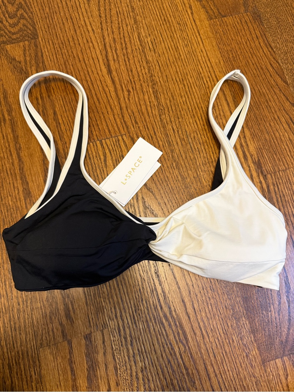 NWT L*SPACE Cardi Black Cream Colorblock Bikini Top L